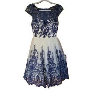 Chi Chi London Cream & Navy Lace Tulle Midi Dress Modcloth Holiday Party